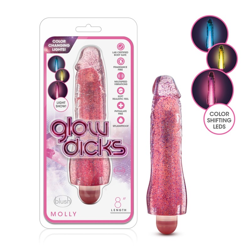 Glow Dicks Glitter Dildo Vibrator - Pink